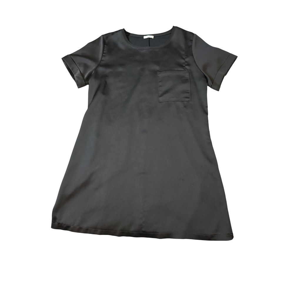 Zara Size Medium Women Black Short Sleeve Mini Dress Pocket Causal Crew Neck‎